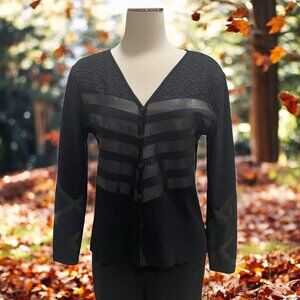Black Cat Fashion Black Lace Button-Up Cardigan S/M Elegant Sheer Sleeves Dressy